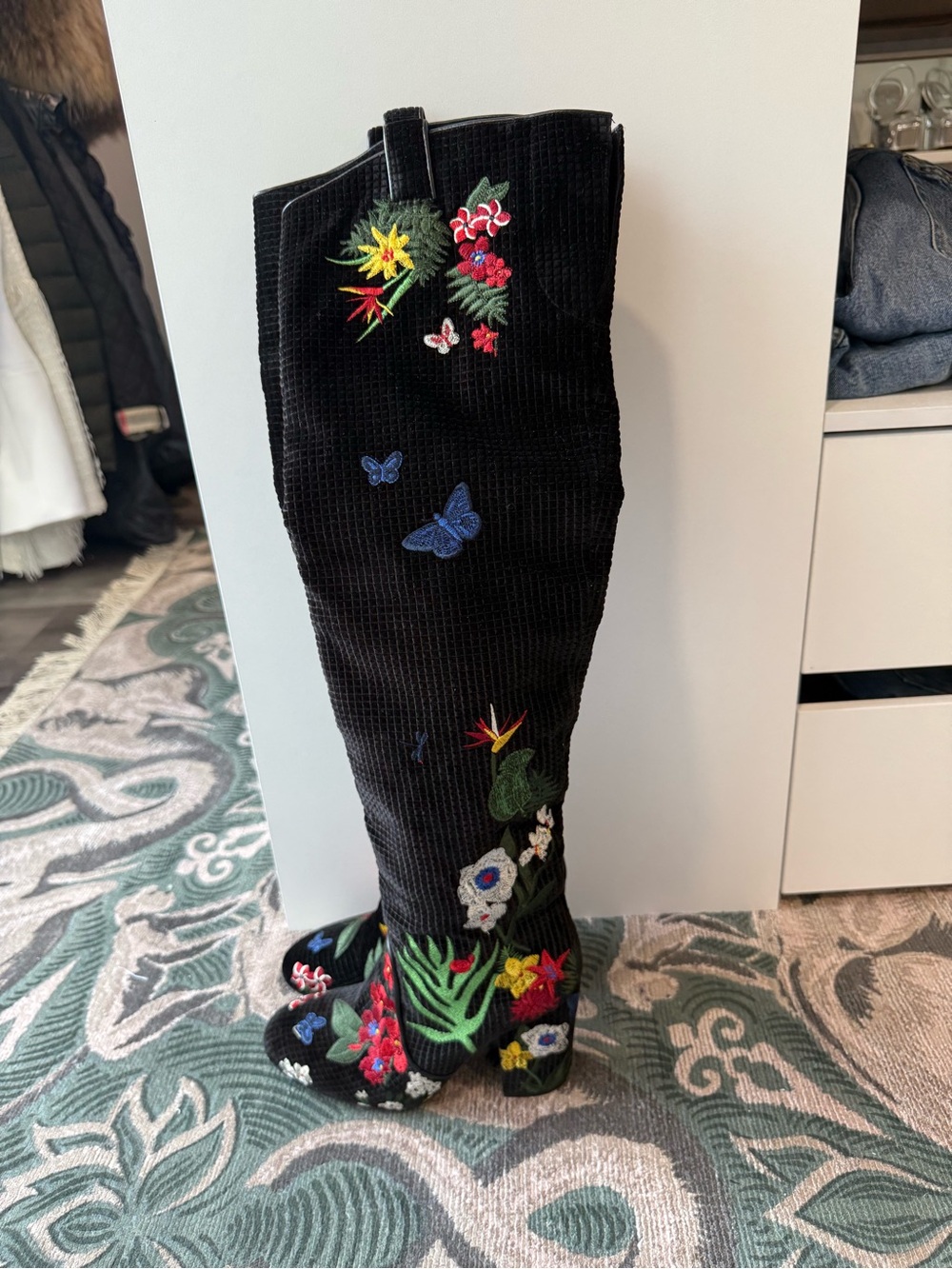 Laurence Dacade Black Embroidered Over-the-Knee Women's Boot